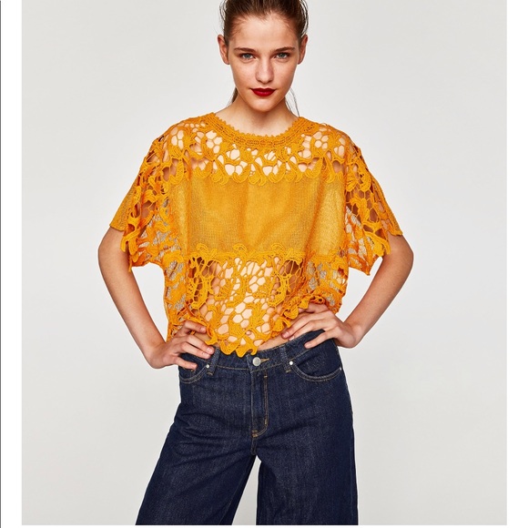 yellow lace top zara